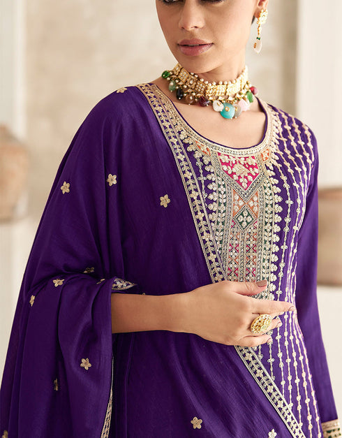 chic purple silk heavy designer wedding wear salwar suit with purple silk 13699-acy4323 Close-up View